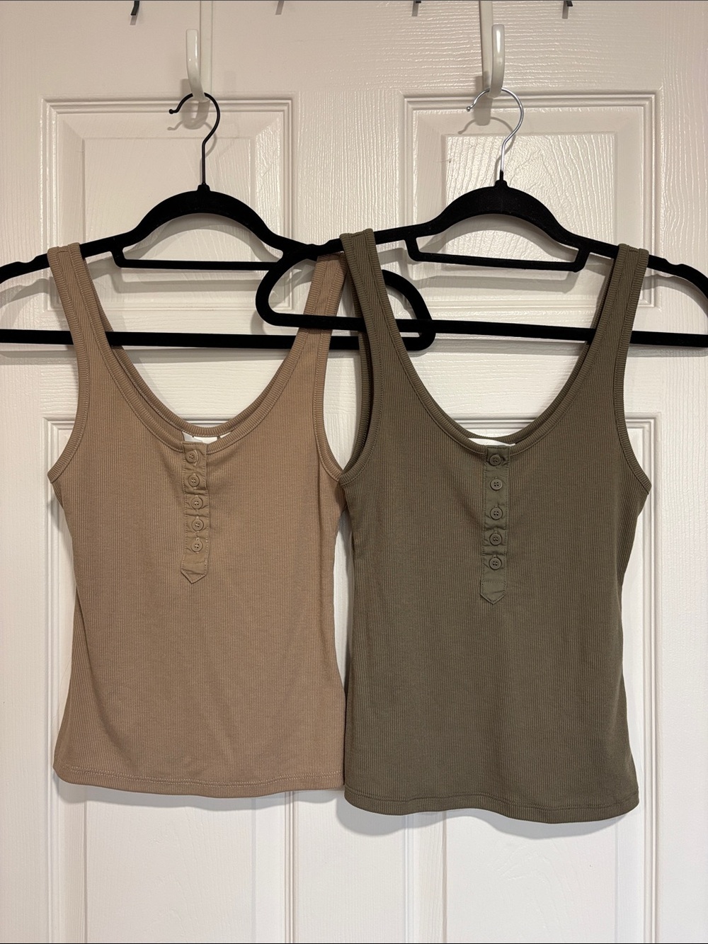 2 H&M Ribbed Henley Tank Top — Beige and Olive Green Size XS